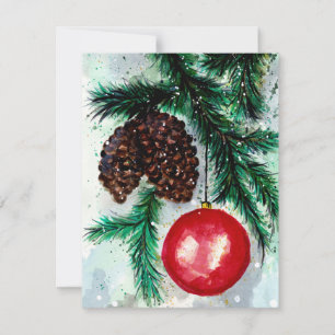 Cartes Pour Fêtes Annuelles Ornements de Noël et cônes de pin