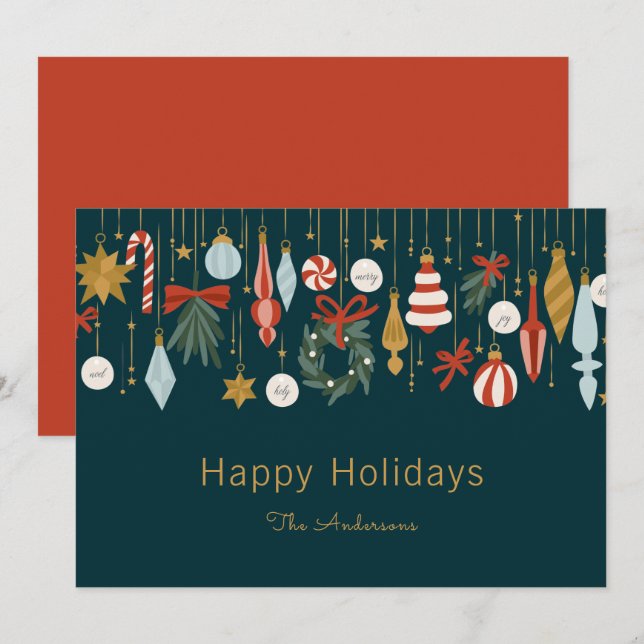 Cartes Pour Fêtes Annuelles Ornements de Noël Joyeuses fêtes (Devant / Derrière)