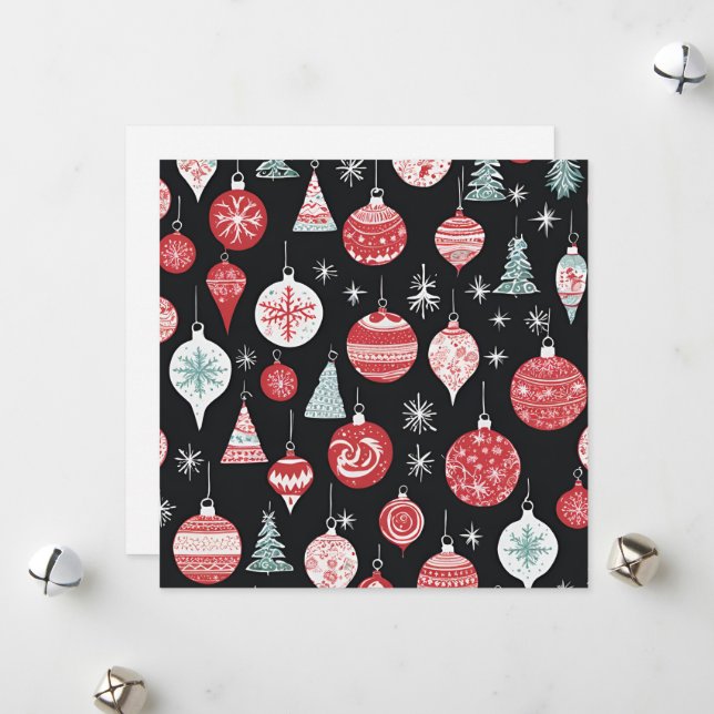 Cartes Pour Fêtes Annuelles Ornements de Noël Noir (Devant/Arrière en situation)
