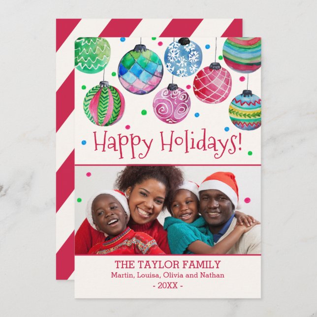 Cartes Pour Fêtes Annuelles Ornements de Noël Photo (Devant / Derrière)