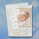 Cartes Pour Fêtes Annuelles Ornements de Noël Photo Bébé Annonces de naissance<br><div class="desc">Des ornements d'arbre de Noël blanc et élégant sur un arrière - plan gris clair rempli de flocons de neige, ces annonces de naissance photo de Noël comprennent "C'est une Vie merveilleuse", ou tout salut que vous choisissez, et vos noms sur le fond en lettres chic. PLUS les informations de...</div>