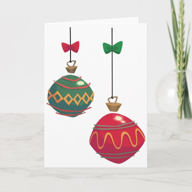Cartes Pour Fêtes Annuelles Ornements de Noël rétro rouge et vert (Devant)