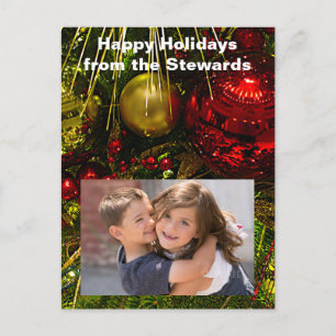 Cartes Pour Fêtes Annuelles Ornements de Noël Rouge et Or sur Arbre Photo PCar