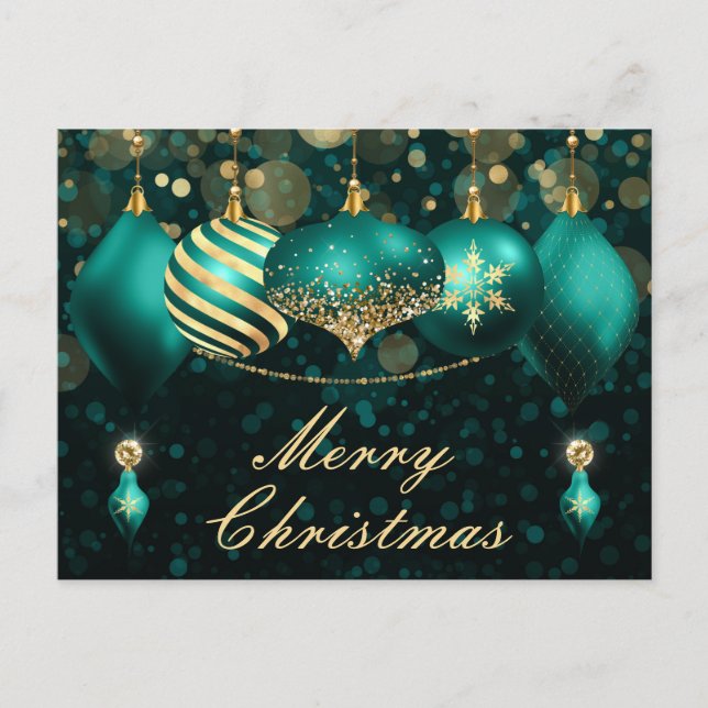 Cartes Pour Fêtes Annuelles Ornements de Noël turquoise et or Baubles (Devant)