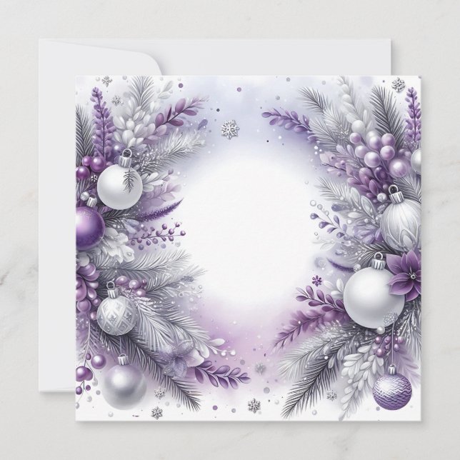 Cartes Pour Fêtes Annuelles Ornements de Noël violet, blanc et argent (Devant)