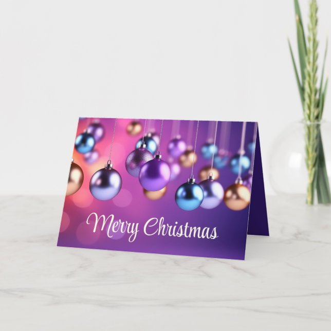 Cartes Pour Fêtes Annuelles Ornements de Noël violets (Devant)