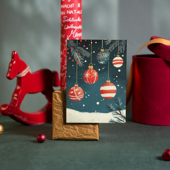 Cartes Pour Fêtes Annuelles Ornements de pendaison rétro Baubles blancs rouges (Créateur téléchargé)