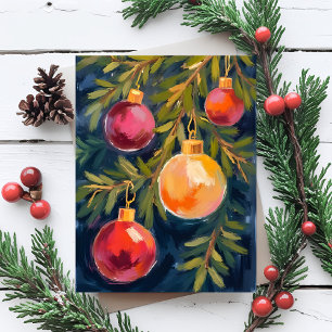 Cartes Pour Fêtes Annuelles Ornements de sapin de Noël aquarelle