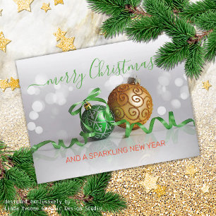 Cartes Pour Fêtes Annuelles Ornements de sapin personnalisés vert argent or
