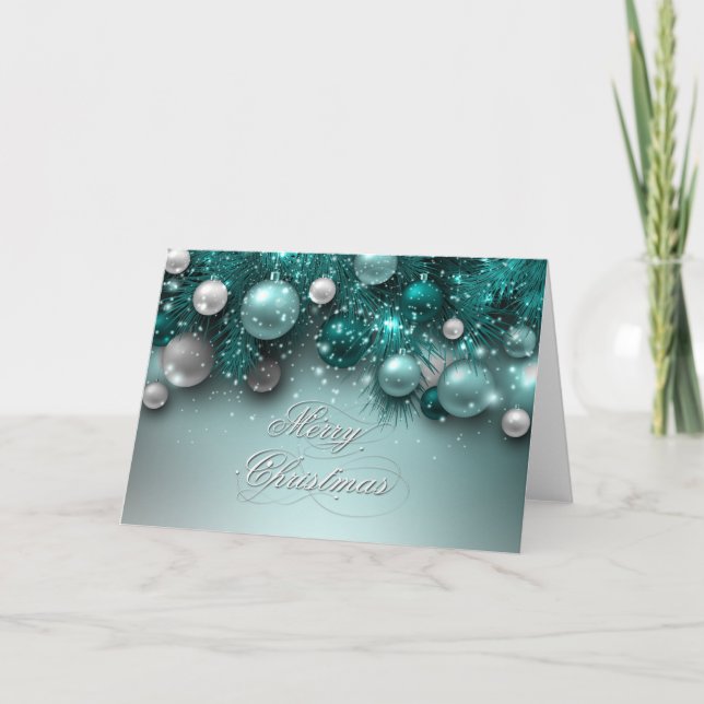 Cartes Pour Fêtes Annuelles Ornements de vacances de Noël - Teal - (Devant)