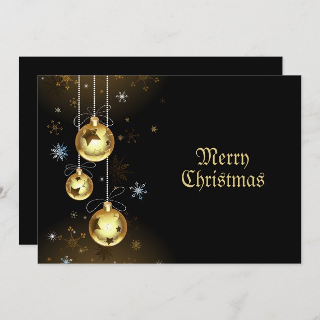 Cartes Pour Fêtes Annuelles Ornements dorés de Noël Étoiles brillantes Noir (Devant / Derrière)