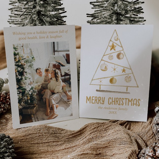 Cartes Pour Fêtes Annuelles Ornements en or Abstrait Arbre Photo Joyeux Noël (Créateur téléchargé)