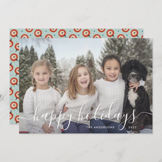 Cartes Pour Fêtes Annuelles Ornements Famille Photo Noël (Devant / Derrière)