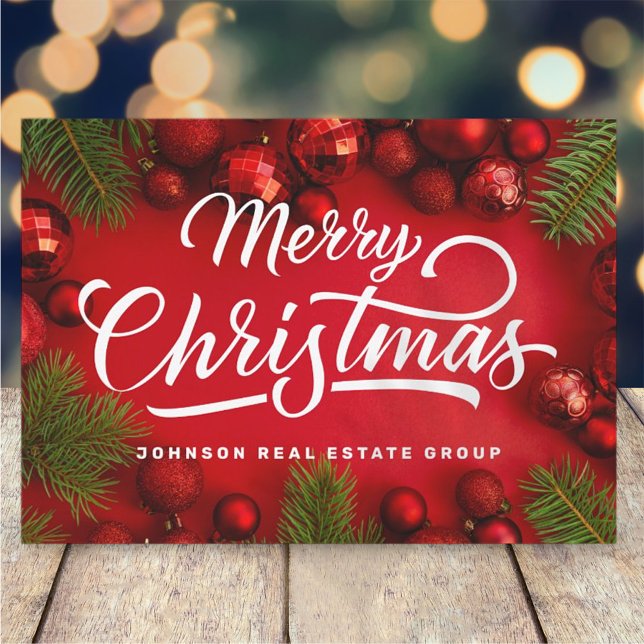 Cartes Pour Fêtes Annuelles Ornements modernes de Noël rouge et pin vert (Créateur téléchargé)