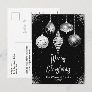Cartes Pour Fêtes Annuelles Ornements Noir et Argent Joyeux Noël