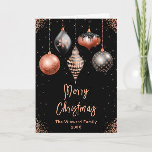 Cartes Pour Fêtes Annuelles Ornements noir et or rose Joyeux Noël