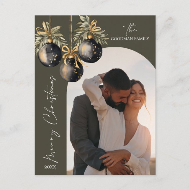 Cartes Pour Fêtes Annuelles Ornements noirs dorés élégants en arche de photo d (Devant)