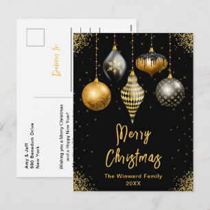 Cartes Pour Fêtes Annuelles Ornements noirs et dorés Joyeux Noël