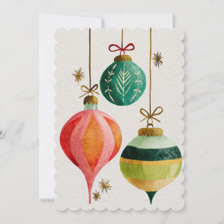 Cartes Pour Fêtes Annuelles Ornements Rétro de Noël à l'aquarelle 