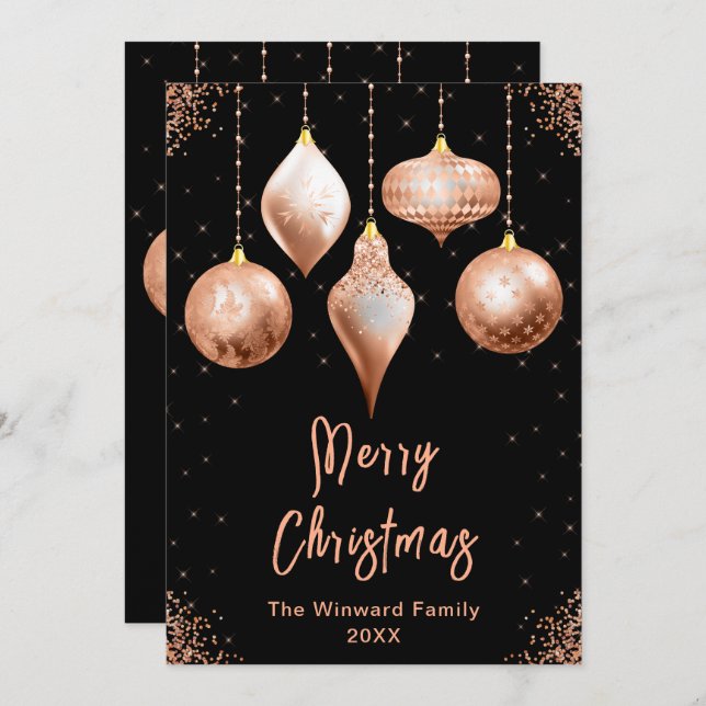 Cartes Pour Fêtes Annuelles Ornements Rose Gold Classiques Joyeux Noël (Devant / Derrière)