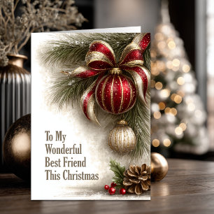 Cartes Pour Fêtes Annuelles Ornements Rouge Or Noël Meilleure Amie