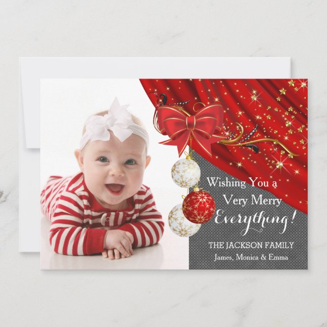 Cartes Pour Fêtes Annuelles Ornements rouges Photo Noël (Devant)