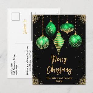 Cartes Pour Fêtes Annuelles Ornements Verts et Dorés Joyeux Noël