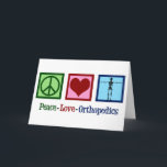 Cartes Pour Fêtes Annuelles Orthopédie de l'amour de la paix<br><div class="desc">Peace Love Orthopedics présent. Un cadeau de Noël mignon pour un chirurgien orthopédique ou orthopédiste qui travaille avec le système musculo-squelettique et les patients qui ont besoin d'une chirurgie de l'épaule et de la hanche. Un signe de paix, un coeur et un squelette pour montrer les os de la spécialité....</div>