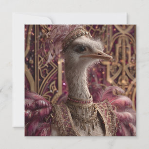 Cartes Pour Fêtes Annuelles Ostrich dans Ornate Royal Gown et Couronne