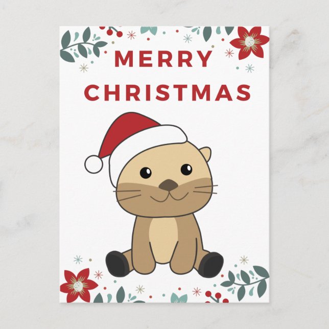 Cartes Pour Fêtes Annuelles Otter Noël Neige hiver Animaux Otter Holiday (Devant)