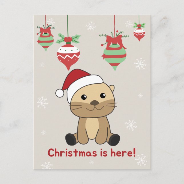 Cartes Pour Fêtes Annuelles Otter Noël Neige hiver Animaux Otter Holiday (Devant)