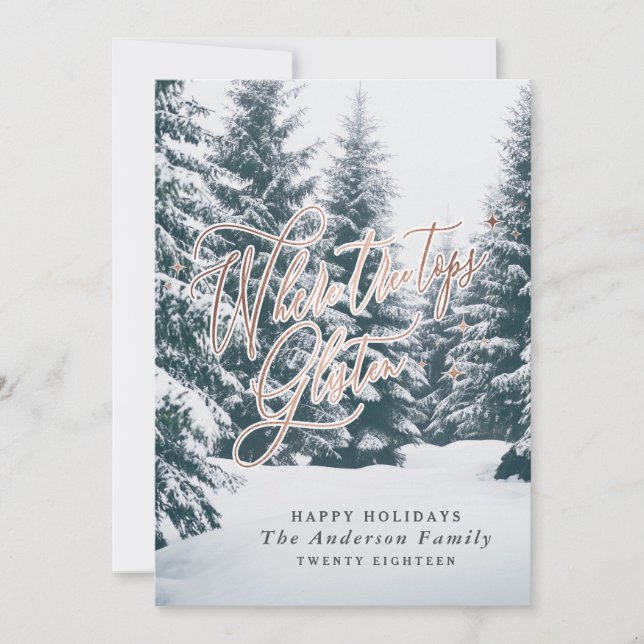 Cartes Pour Fêtes Annuelles Où les cimes d'arbres gardent Noël (Devant)