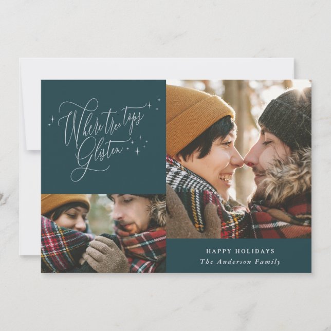 Cartes Pour Fêtes Annuelles Où les cimes d'arbres glissent multi photo Noël (Devant)