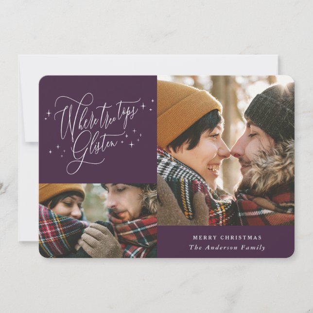 Cartes Pour Fêtes Annuelles Où les cimes d'arbres glissent multi photo Noël (Devant)