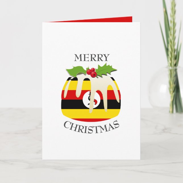 Cartes Pour Fêtes Annuelles OUGANDA FLAG | Pudding de Noël | Festif (Devant)