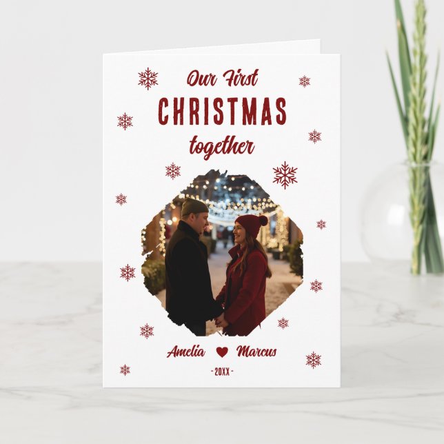 Cartes Pour Fêtes Annuelles Our First Christmas Together Couple Photo  (Devant)