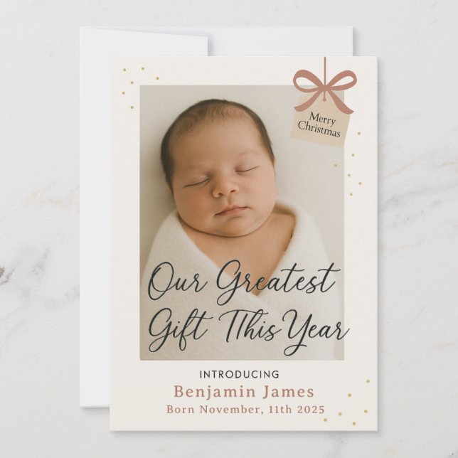 Cartes Pour Fêtes Annuelles Our Greatest Gift Baby Announcement Holiday Card (Devant)