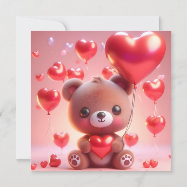 Cartes Pour Fêtes Annuelles ours avec un cœur pour la Saint-Valentin (Devant)