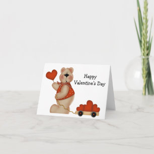 Cartes Pour Fêtes Annuelles Ours avec Wagon of Hearts Heureuse Sainte-Valentin