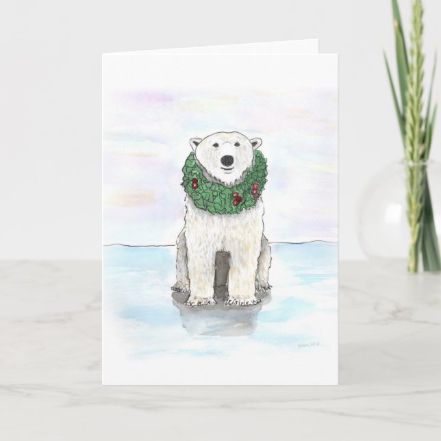 Cartes Pour Fêtes Annuelles Ours blanc avec la guirlande de vacances (Devant)