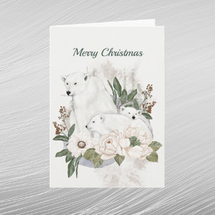 Cartes Pour Fêtes Annuelles Ours blanc de Noël Aquarelle florale