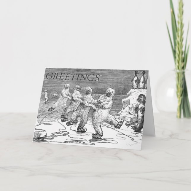 CARTES POUR FÊTES ANNUELLES OURS BLANCS ICESKATING (Devant)