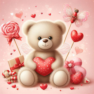 CARTES POUR FÊTES ANNUELLES OURS D'AMOUR AVEC COEURS SAINT-VALENTIN