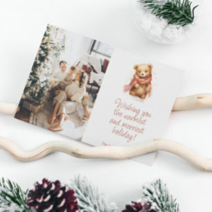 Cartes Pour Fêtes Annuelles Ours d'aquarelle mignonne avec Écharpe Photo de No