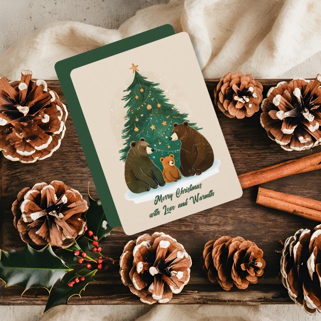 Cartes Pour Fêtes Annuelles Ours de bois Arbre étoilé Charme neige Noël (Créateur téléchargé)