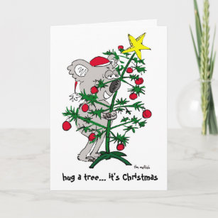 Cartes Pour Fêtes Annuelles Ours de koala étreignant un arbre de Noël