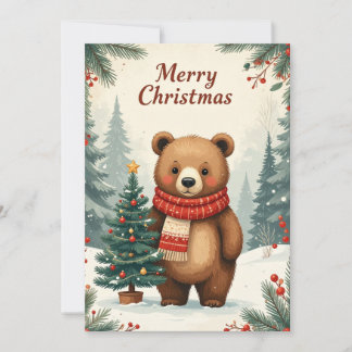 Cartes Pour Fêtes Annuelles Ours de Noël vintage Écharpe Confortable Arbre de