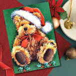 Cartes Pour Fêtes Annuelles Ours de Noël Vintage portant le chapeau du Père No<br><div class="desc">Ours de Noël Vintage Portant la carte de vacances de Noël de chapeau de Père Noël.</div>