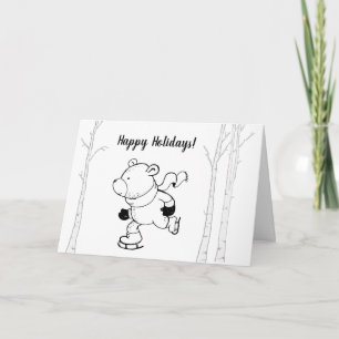 Cartes Pour Fêtes Annuelles Ours de patinage à l'encre noire rétro sous les bo