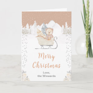 Cartes Pour Fêtes Annuelles Ours d'hiver Brown Sleigh Joyeux Noël